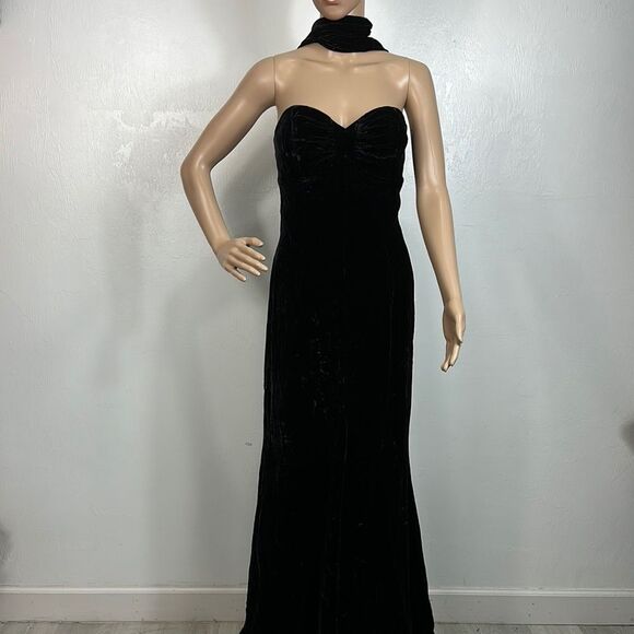 Eugene Alexander Elegant Black Velvet Strapless Evening Gown Size 10 - Picture 1 of 9